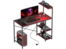 Secretária Gaming com Luzes Led 100x50 Cm Secretária Gaming de Fibra de Carbono com Tomadas de Corrente e Controlo Remoto Preto Ge