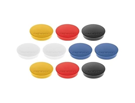 Imãs Discofix Standard Magnetoplan 10 Peças 5 Cores Vibrantes Ø 3,0 Cm Superfície Protegida