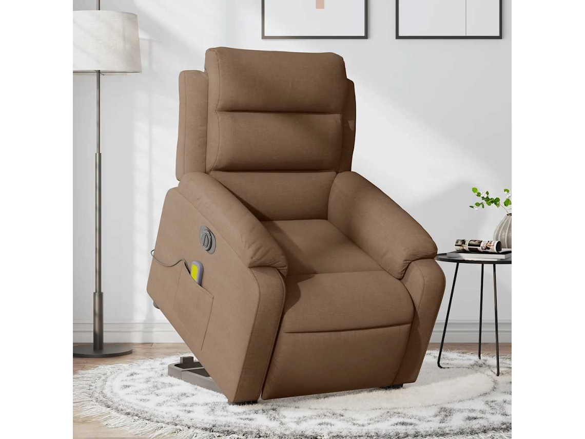 Vidaxl Poltrona Elétrica Elevatória Massagens Tecido Castanho