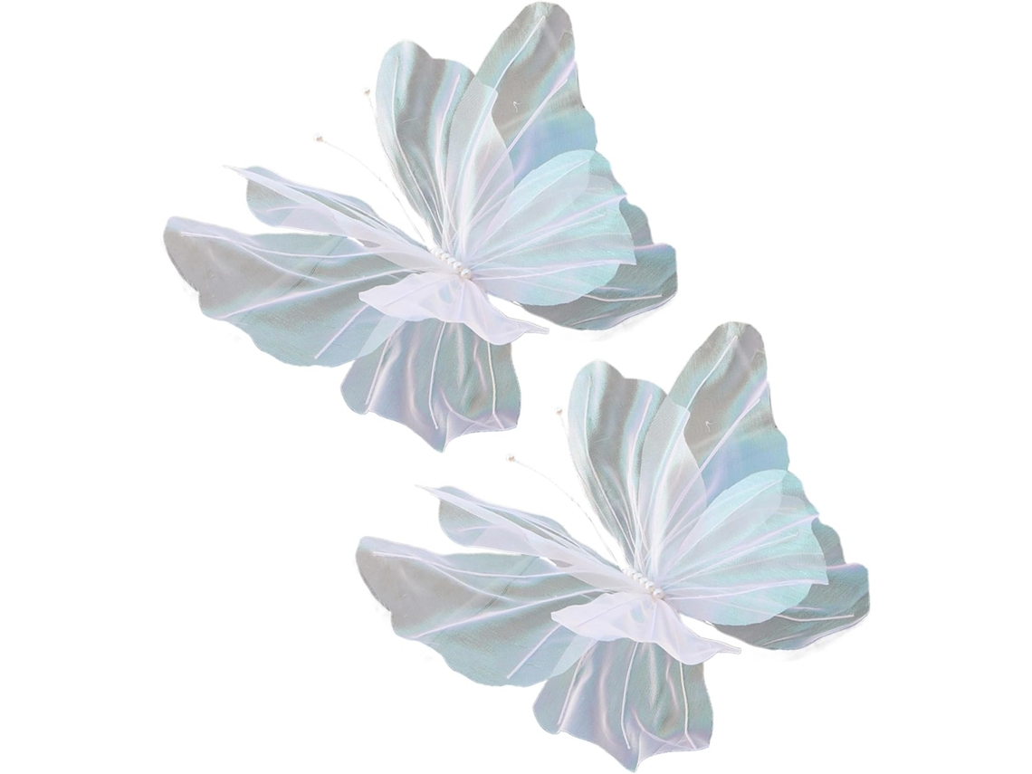 Decorações De Borboletas Gigantes (2 Peças), Borboletas Artificiais De Tule Branco Iridescente, Decoração Para