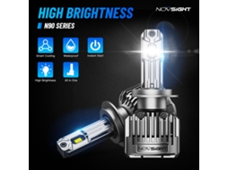 Faróis de LED de alta potência para carros H7-novsight A500-n90 180 W 36.000 lm/par 6500 K Branco Brilhante
