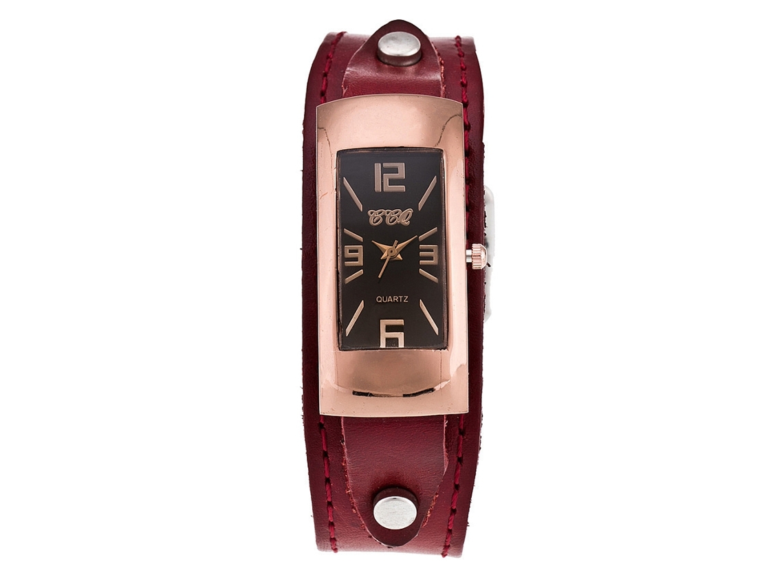 Relógio de Pulso Ccq Masculino Retangular Retro Pulseira Pu Liga Quartzo Vermelho