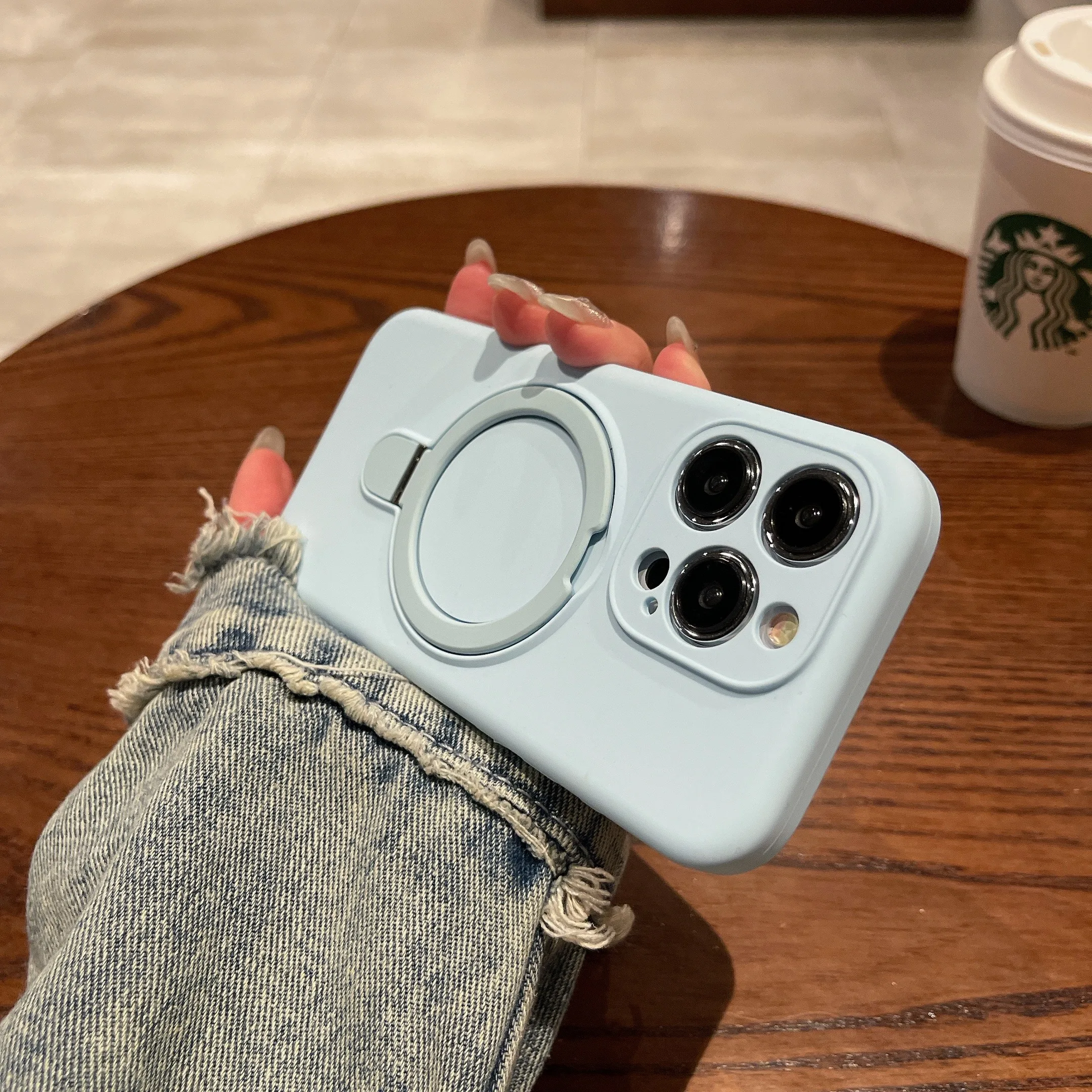 Capa De Celular Com Suporte Magnético Em Silicone Líquido (azul Para Iphone 12)