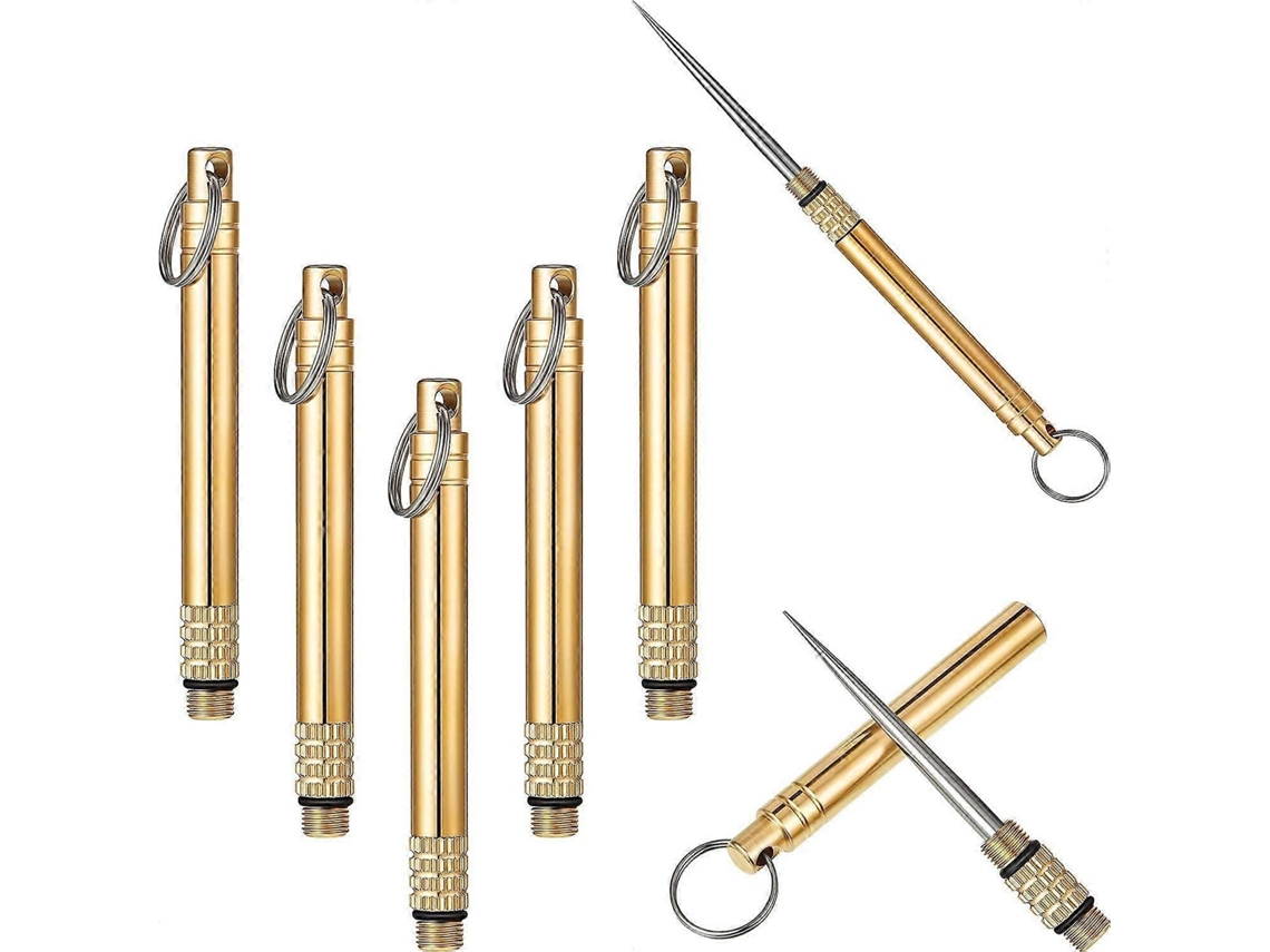 Palillos de Dientes Portátiles Con Estuche de Metal para Camping Senderismo Frutas, Color Latón, Pack de 5