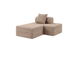 Sofá Modular 2 Lugares + Puff Convertível Veludo Listado Taupe SKOFFA