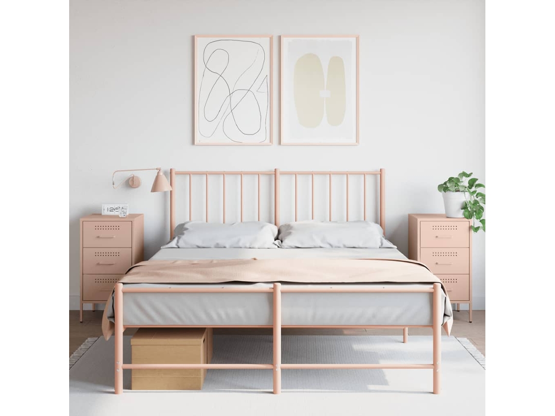 Vidaxl Mesas De Cabeceira 2 Pcs 36x39x68 Cm Aço Rosa