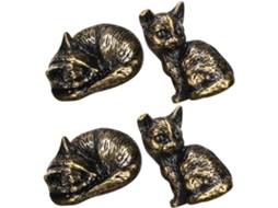 Conjunto de 4 Miniaturas Gatos em Latão, Enfeites Mesa, Pequenas Estatuetas, Estátuas para Casa e CHABERLU