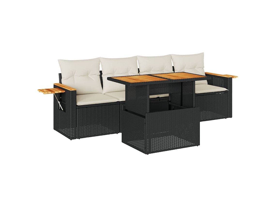 Conjunto de sofá de jardim 5 peças com almofadas de acácia e vime MAISON EXCLUSIVE (5 peças)