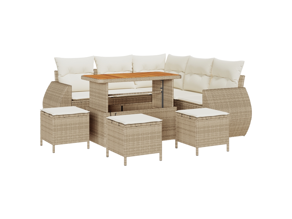 Conjunto 9 Móveis Para Exterior Vidaxl Bege Vime Pe (110 X 55 X 71 Cm)