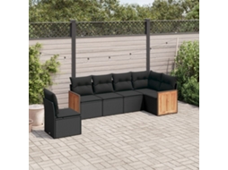 6 Pcs Conjunto Sofás De Jardim C/ Almofadões Vime Pe Preto Dkd Home Decor