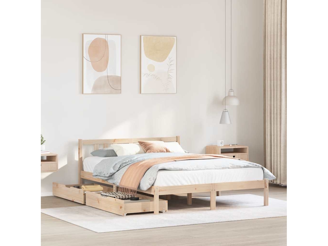 Vidaxl Cama Sem Colchão 135x190 Cm Madeira De Pinho Maciça