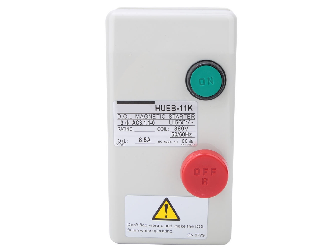 Arrancador Magnético de Motor com Controle Manual Direto Irreversível 380v 50/60hz Hueb 11k (5.5 8.5a)