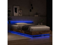 Vidaxl Estrutura De Cama Com Led Madeira Antiga 80 X 200 Cm