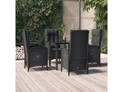 Vidaxl 5 Pcs Conjunto De Jantar P/ Jardim C/ Almofadões Vime Pe Preto