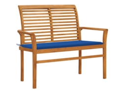 Vidaxl Banco De Jardim C/ Almofadão Azul Real 112 Cm Teca Maciça