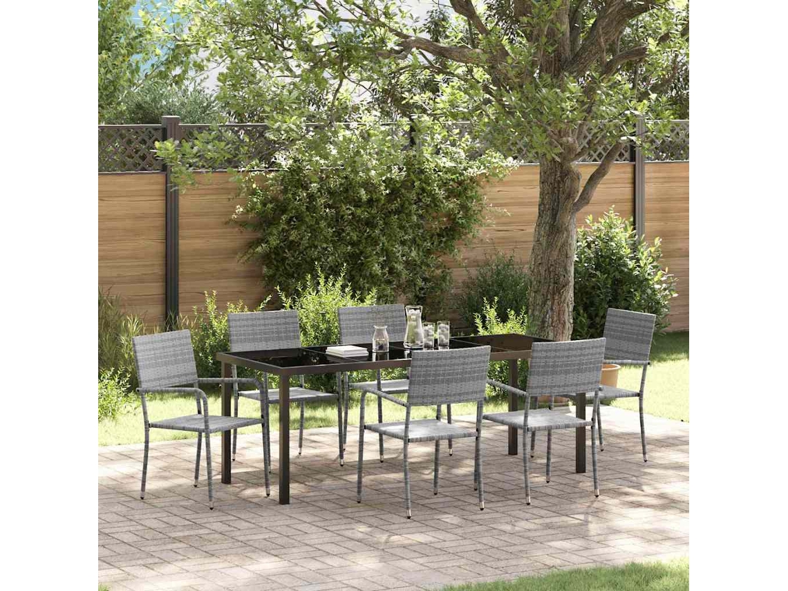Vidaxl Conjunto De Jantar Para Jardim 7 Unid. Cinzeto Vime Pe