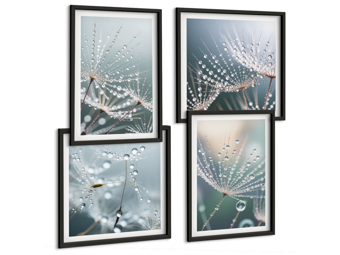 Composição De Quadros Motivos Vegetais Gotas De Água Espelharte (4 Peças)
