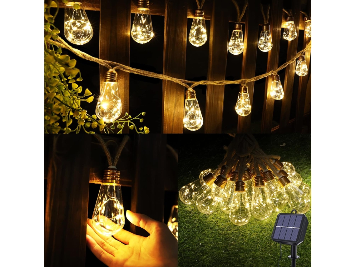 Cordão de Luzes Solares AQUAFORGE com 16 Leds, 8m, à Prova D'água para Decoração Externa