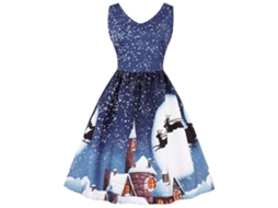 Vestido De Festa Feminino Laxiscreed Sem Mangas Com Decote Em V, Estampa De Natal, Tamanho 3xl, Azul Claro