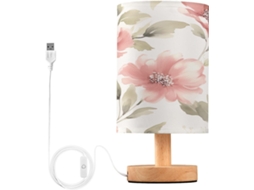 Abajur De Cabeceira Com Estampa Floral Em Aquarela, Portas De Carregaje USB C, Luminária De Mesa Cabeceira, Luminária