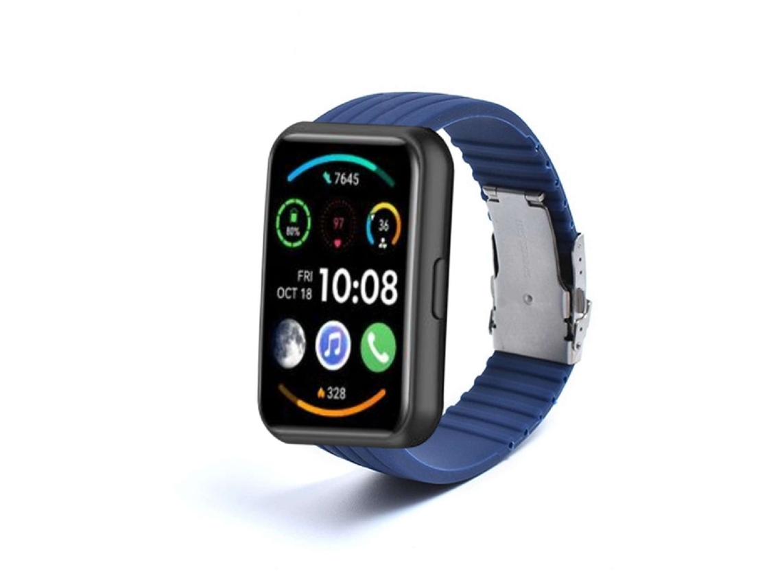 Bracelete Silicone Stripe Adaptável Huawei Watch Fit 2 Azul Escuro