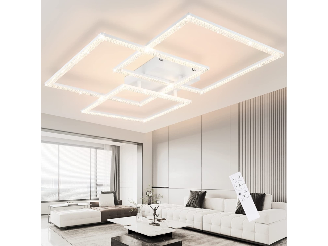 Zmh Luminária De Teto Led Com Design Quadrado E Cristal Branco Para Sala De Estar Com Controle Remoto De 82 W