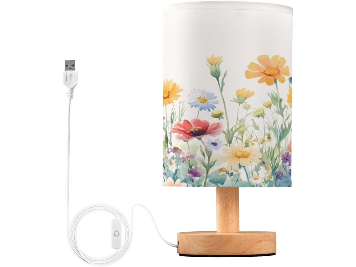 Abajur De Cabeceira Flower Fields Para Quarto, Com Portas De Carregaje USB C, Luminária De Mesa Cabeceira, Luminária