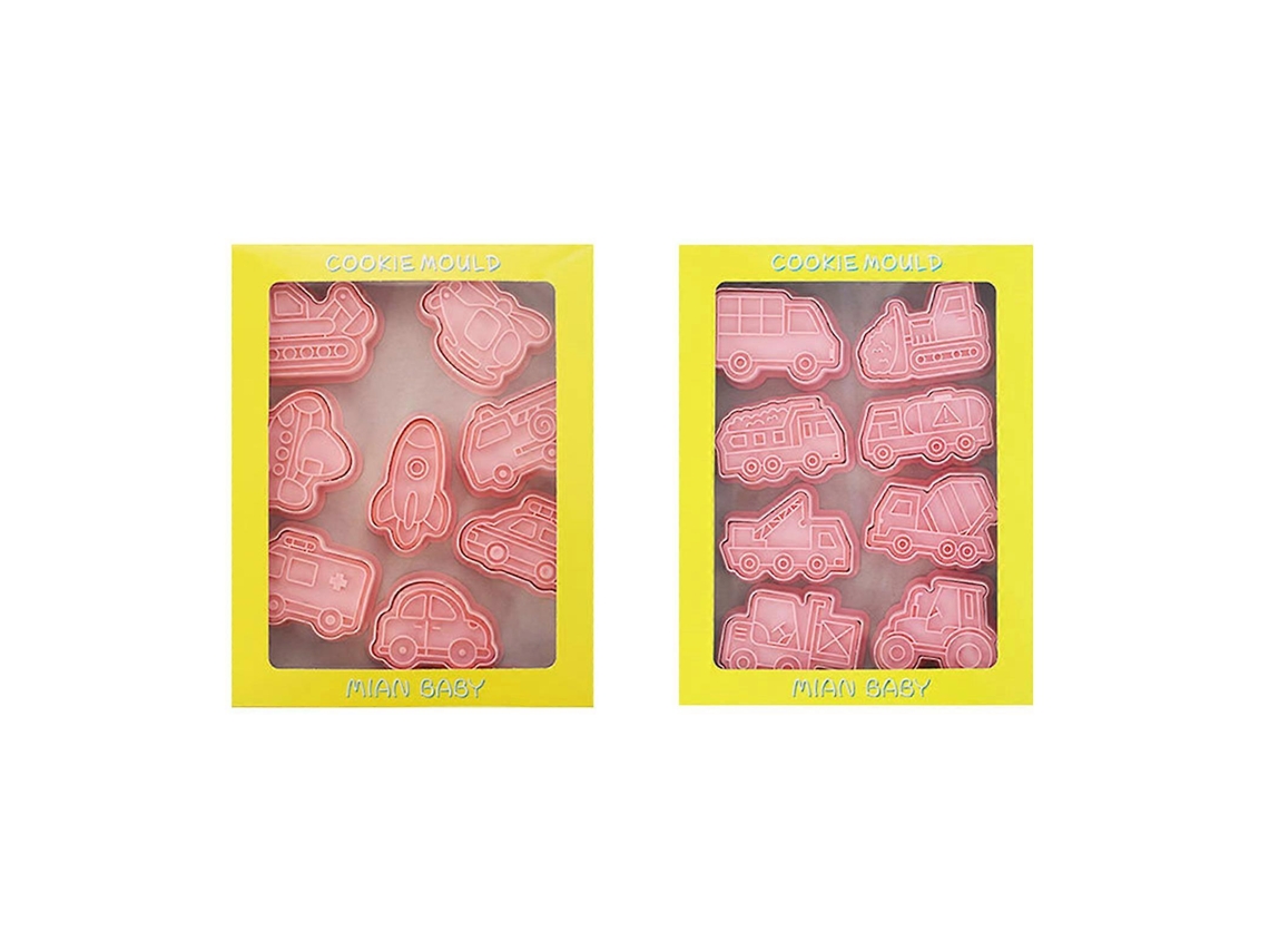Conjunto De 16 Cortadores De Biscoito Em Formato De Carro De Desenho Animado, Molde 3d Para Biscoitos, Carimbo Para Biscoitos, Molde Para Confeitaria