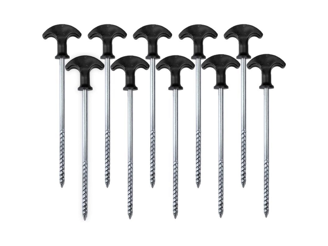 2026-10 Pinos De Tienda De Campaña Resistentes De Acero Galvanizado Com Rosca E Cabo T Negro 21cm