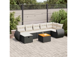 Vidaxl 8 Pcs Conjunto Sofás De Jardim Com Almofadões Vime Pe Preto