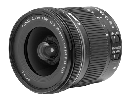 Objetiva  EF-S 10-18MM 4.5-5.6 IS STM (Encaixe:  EF-S - Abertura: f22-29 - f/4.5-5.6)