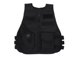 Colete de proteção infantil com ventilação, ideal para caça e jogos de combate, preto, tamanho P.