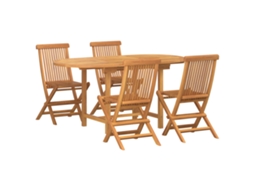 Conjunto 5 Conjunto De Jantar Para Jardim Vidaxl Castanho Madeira De Teca Maciça (160 X 80 X 75 Cm)