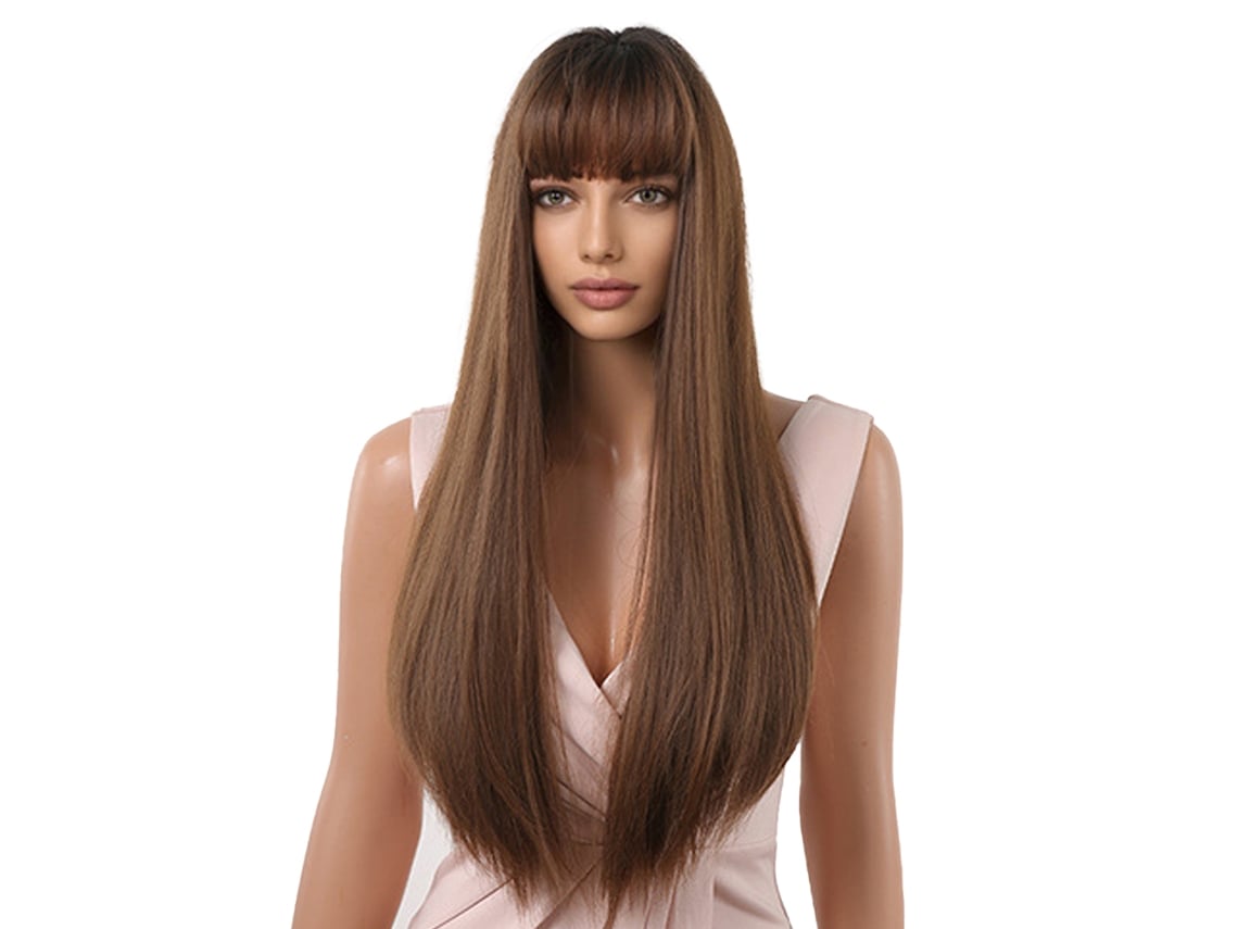 Peruca Longa Preta Cabelo Humano Com Franja E Touca De Peruca Sem Cola Perucas Naturais Retas 26 Polegadas
