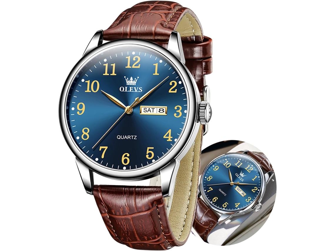 Lurelia Relógio Masculino, Data/calendário, Aço Inoxidável, Couro, Azul