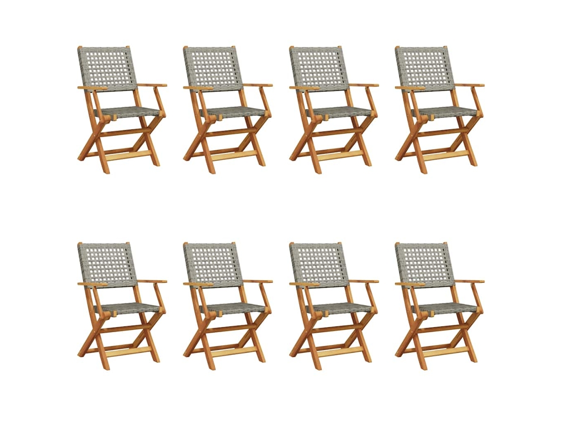 Maison Exclusive - Cadeiras De Jardim Dobráveis 8 Pcs Vime Pe/madeira Maciça Cinza