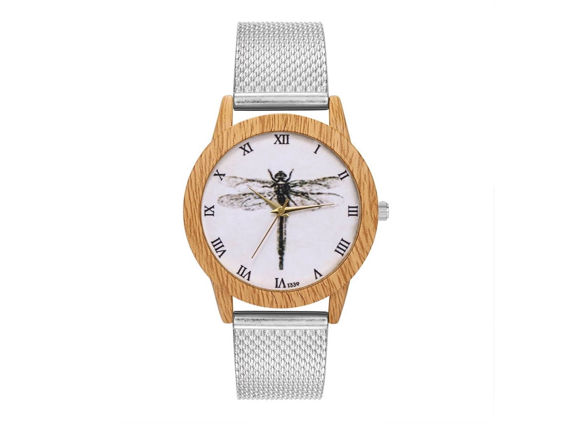 Reloj De Pulsera De Malla Delicada Con Patrón De Libélula Para Mujer Plata Cuarzo