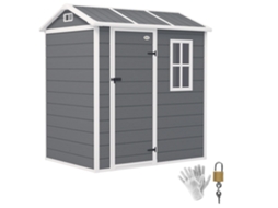 Casinha de Jardim com Piso, Janela, Porta com Fechadura, Resina Plástica, Resistente Às Intempéries, Cinza VERIDIA CUOM