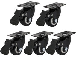 Com Freio Para Carrinho, Pacote Com 5 Unidades, Preto, (709c299), 5", Giratório