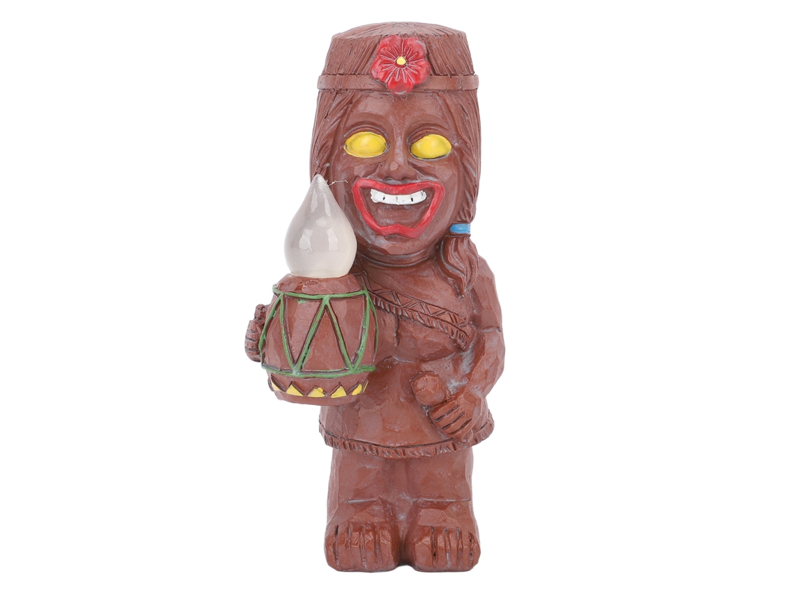 Luminária Solar Criativa em Resina com Totem de Rosto Sorridente Maia para Jardim CHABERLU