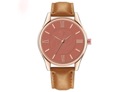 Relógio Masculino de Couro Pu com Dial Redondo Movimento de Quartzo Café Claro