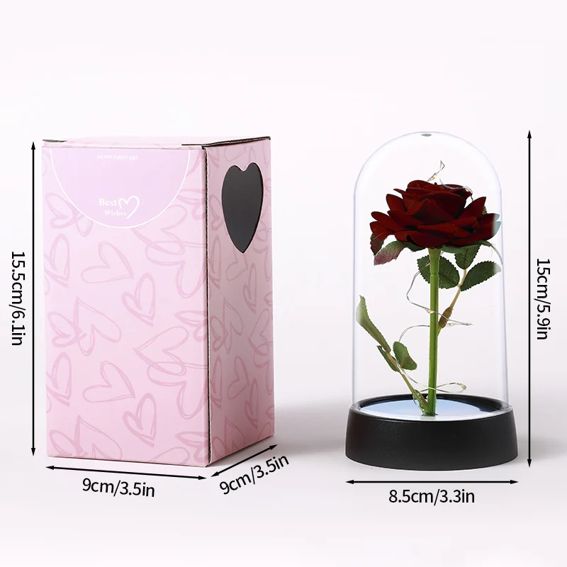 Flor Eterna Preservada, Presente Luminoso Em Vidro Com Luz Led.