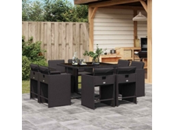 Vidaxl 9 Pcs Conjunto De Jantar P/ Jardim C/ Almofadões Vime Pe Preto