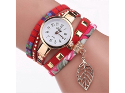 Relógio Feminino De Pulso Com Pulseira De Quartzo E Pingente Em Formato De Folha.