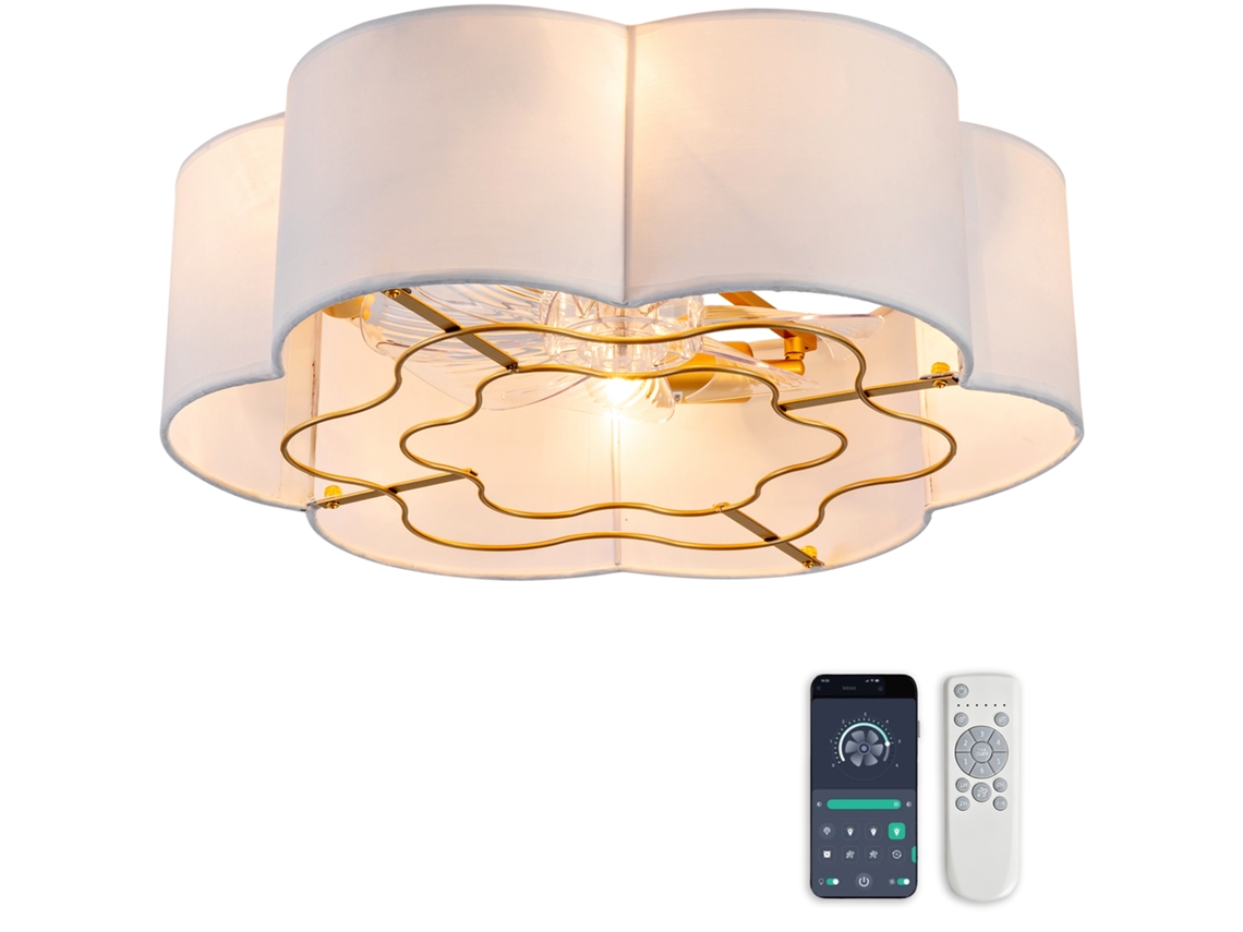 Ventilador De Teto Moderno 19 Polegadas Com Pás Abs, Controlo Remoto, Aplicação E Seis Velocidades Reversíveis