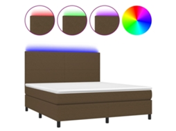 Cama Box Spring com Colchão e Led Tecido Castanho Escuro MAISON EXCLUSIVE (160x200 cm)