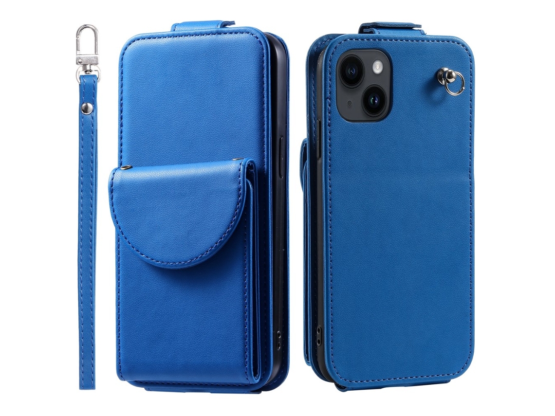 Capa Para Iphone 15 Pele Sintética Azul