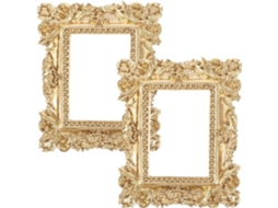 Conjunto 2 Porta Retratos Retrô Resina Dourada Acessórios Decorativos Simples Fáceis Quarto Estar Usar Sala GOKOCO