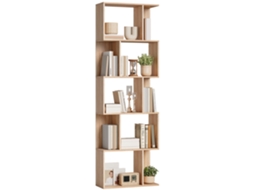 Estante Em Formato S Com 5 Andares E Prateleiras, 60x24x184,5cm, Em Efeito Madeira Natural