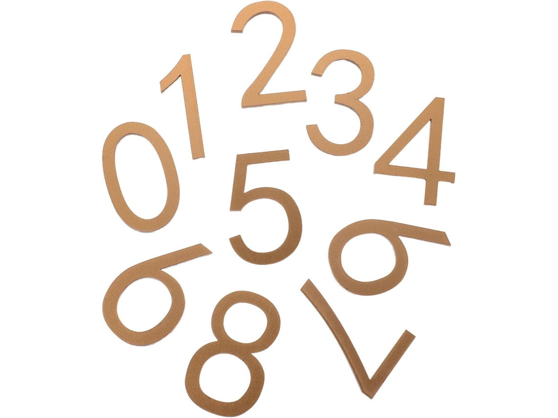 Conjunto de 10 números acrílicos Vicasky para endireitar paredes residenciais, com design elegante em 3D e acabamento luxuoso em dourado.
